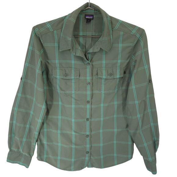 Patagonia Tops - Patagonia Overcast Shirt Womens 4 Green Plaid Roll Tab Long Sleeve Button Up